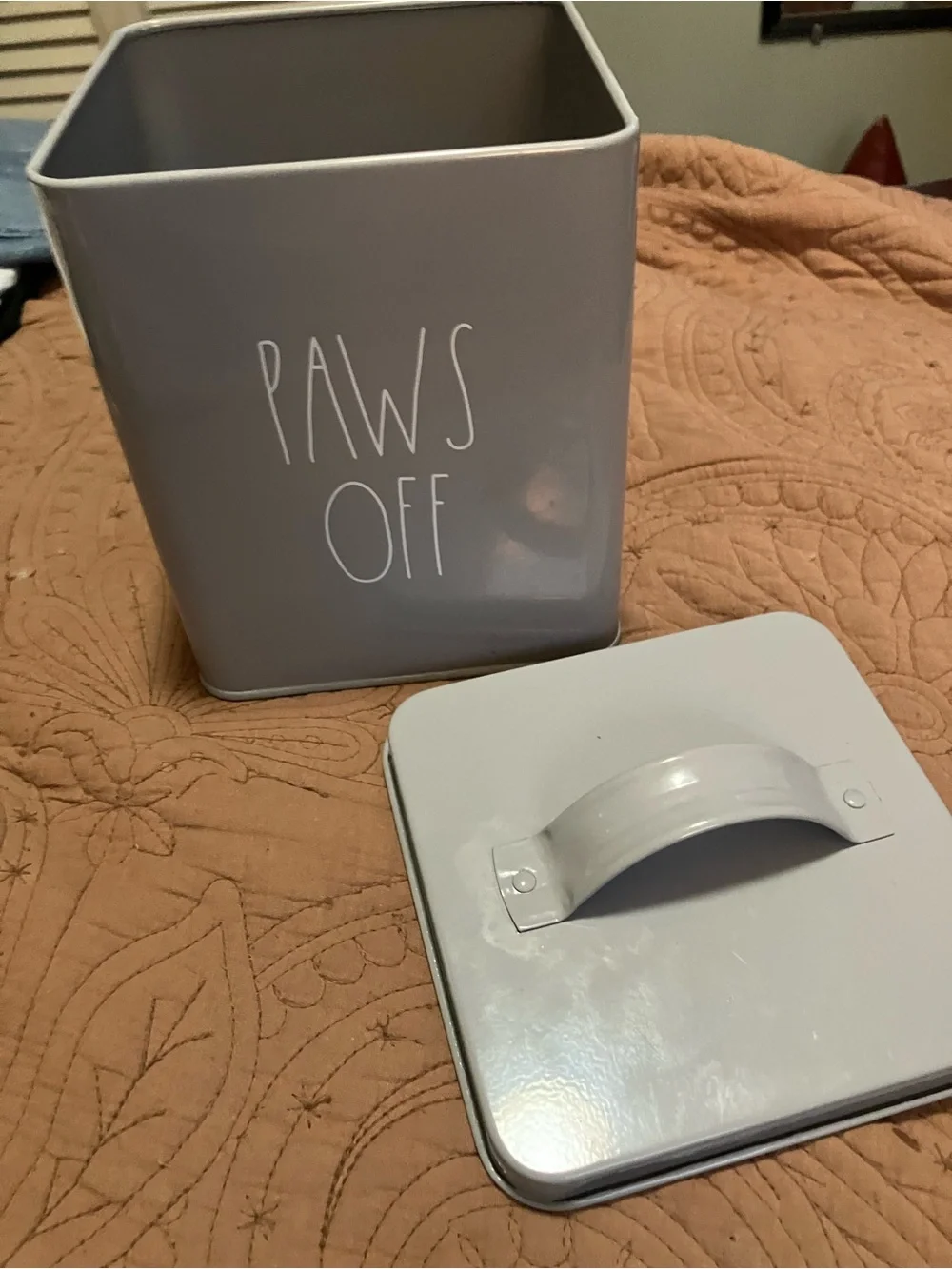 Rae Dunn Paws Off Grey Metal Canister